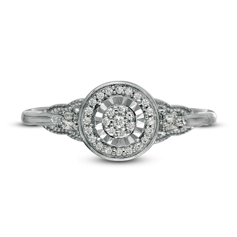 0.17 CT. T.W. Composite Natural Diamond Frame Antique Vintage-Style Promise Ring in Solid 10K White Gold