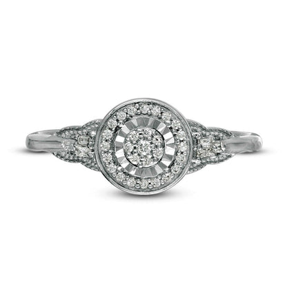 0.17 CT. T.W. Composite Natural Diamond Frame Antique Vintage-Style Promise Ring in Solid 10K White Gold