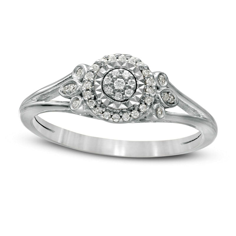 0.17 CT. T.W. Composite Natural Diamond Frame Tri-Sides Split Shank Promise Ring in Solid 10K White Gold