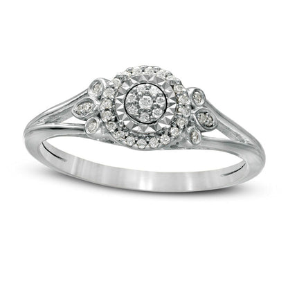 0.17 CT. T.W. Composite Natural Diamond Frame Tri-Sides Split Shank Promise Ring in Solid 10K White Gold