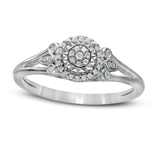 0.17 CT. T.W. Composite Natural Diamond Frame Tri-Sides Split Shank Promise Ring in Solid 10K White Gold