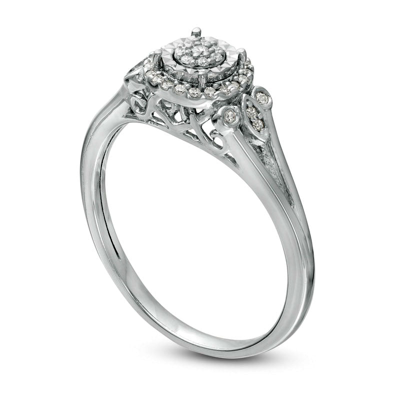 0.17 CT. T.W. Composite Natural Diamond Frame Tri-Sides Split Shank Promise Ring in Solid 10K White Gold