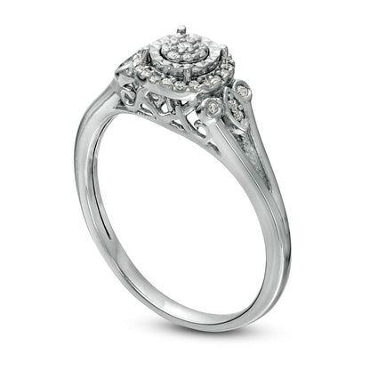 0.17 CT. T.W. Composite Natural Diamond Frame Tri-Sides Split Shank Promise Ring in Solid 10K White Gold