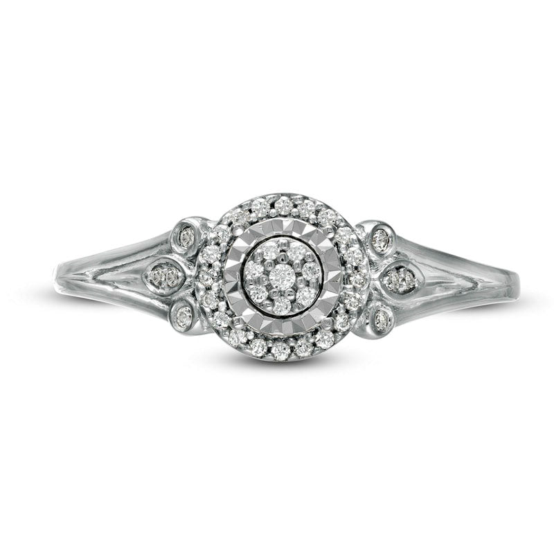 0.17 CT. T.W. Composite Natural Diamond Frame Tri-Sides Split Shank Promise Ring in Solid 10K White Gold