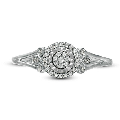 0.17 CT. T.W. Composite Natural Diamond Frame Tri-Sides Split Shank Promise Ring in Solid 10K White Gold