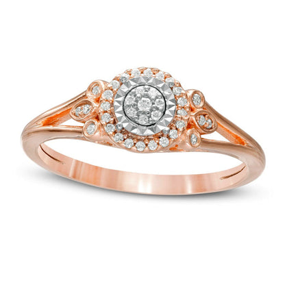0.17 CT. T.W. Composite Natural Diamond Frame Tri-Sides Split Shank Promise Ring in Solid 10K Rose Gold