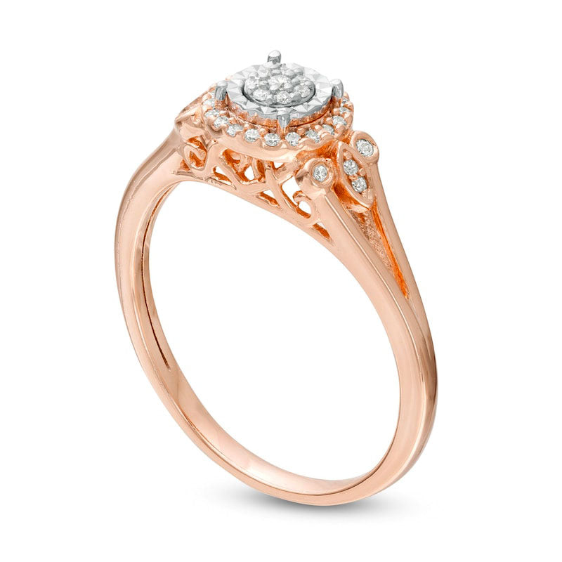 0.17 CT. T.W. Composite Natural Diamond Frame Tri-Sides Split Shank Promise Ring in Solid 10K Rose Gold