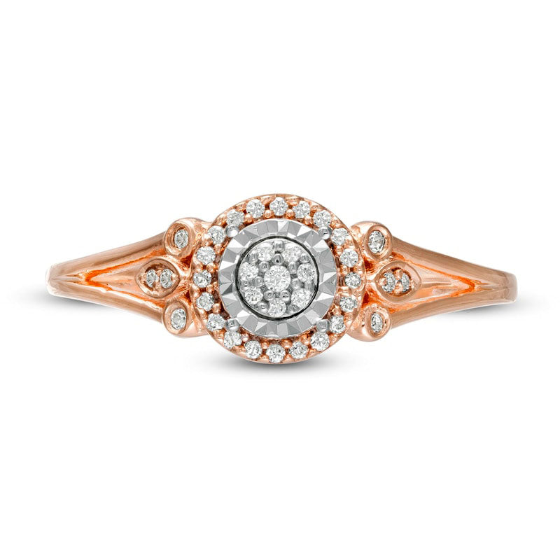 0.17 CT. T.W. Composite Natural Diamond Frame Tri-Sides Split Shank Promise Ring in Solid 10K Rose Gold
