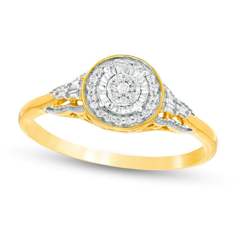 0.17 CT. T.W. Composite Natural Diamond Frame Antique Vintage-Style Promise Ring in Solid 10K Yellow Gold