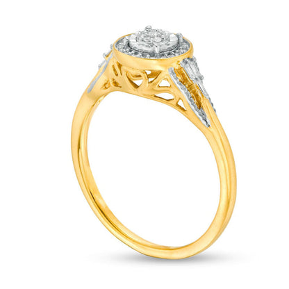 0.17 CT. T.W. Composite Natural Diamond Frame Antique Vintage-Style Promise Ring in Solid 10K Yellow Gold
