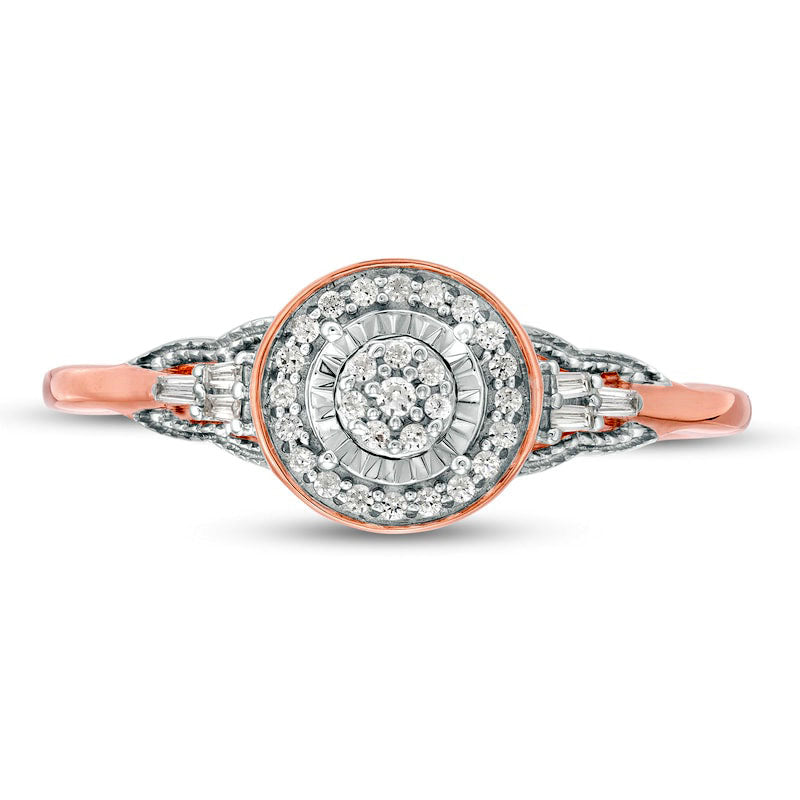 0.17 CT. T.W. Composite Natural Diamond Frame Antique Vintage-Style Promise Ring in Solid 10K Rose Gold