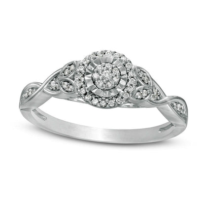 0.17 CT. T.W. Composite Natural Diamond Frame Petal-Sides Promise Ring in Solid 10K White Gold