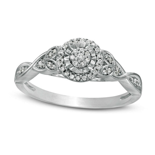 0.17 CT. T.W. Composite Natural Diamond Frame Petal-Sides Promise Ring in Solid 10K White Gold
