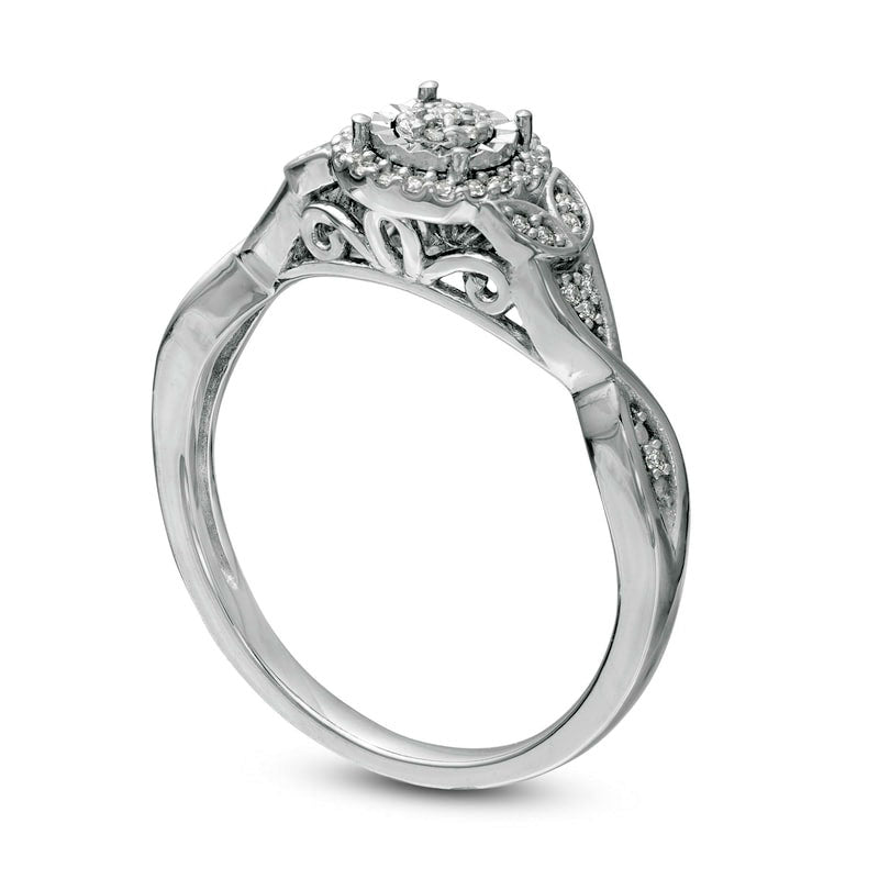 0.17 CT. T.W. Composite Natural Diamond Frame Petal-Sides Promise Ring in Solid 10K White Gold