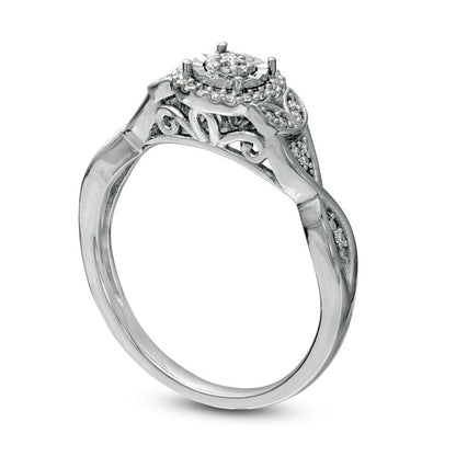 0.17 CT. T.W. Composite Natural Diamond Frame Petal-Sides Promise Ring in Solid 10K White Gold