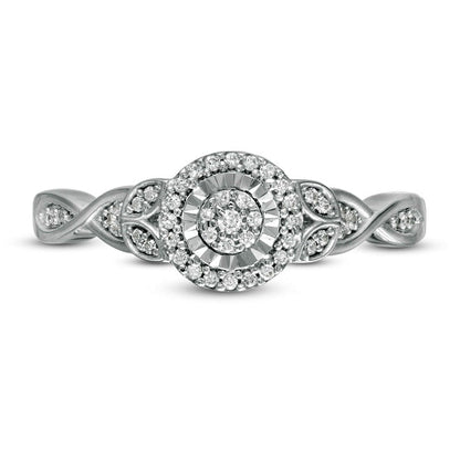0.17 CT. T.W. Composite Natural Diamond Frame Petal-Sides Promise Ring in Solid 10K White Gold