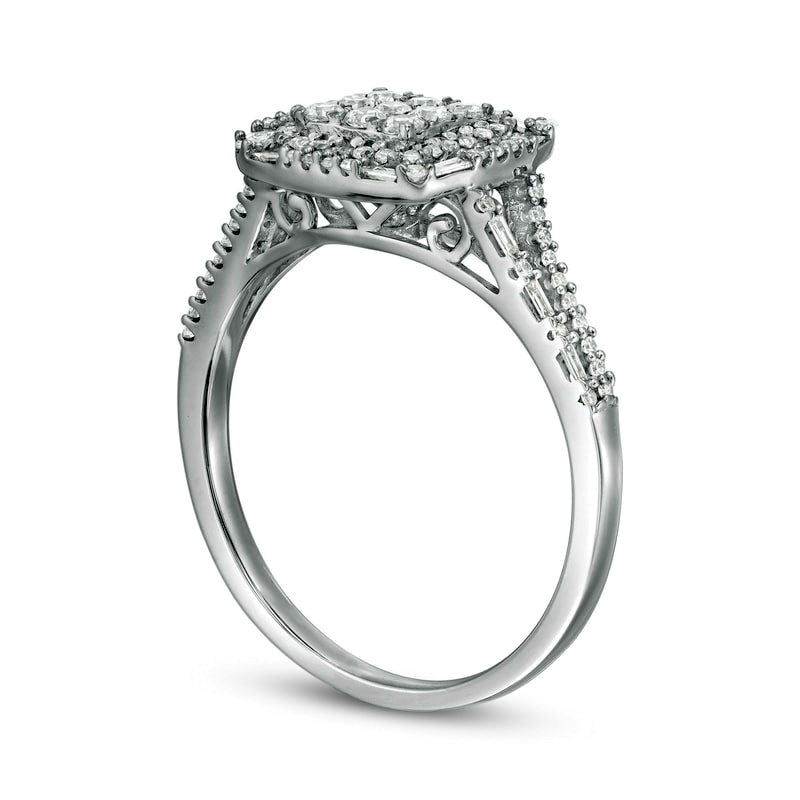 0.50 CT. T.W. Composite Natural Diamond Square Frame Split Shank Engagement Ring in Sterling Silver