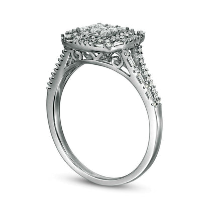0.50 CT. T.W. Composite Natural Diamond Square Frame Split Shank Engagement Ring in Sterling Silver