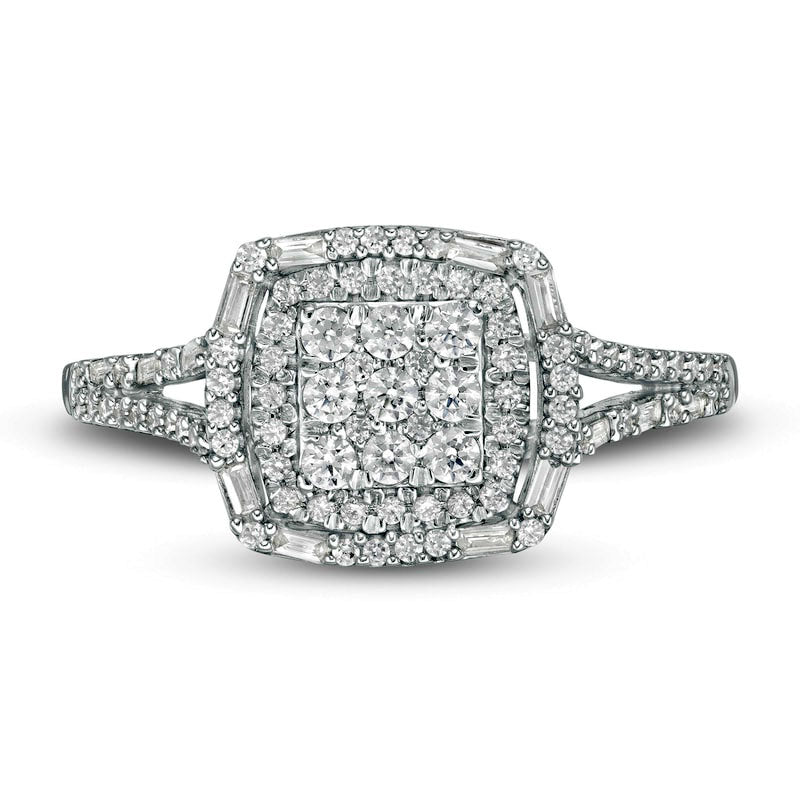 0.50 CT. T.W. Composite Natural Diamond Square Frame Split Shank Engagement Ring in Sterling Silver