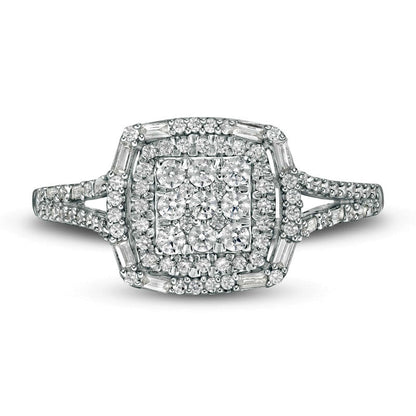 0.50 CT. T.W. Composite Natural Diamond Square Frame Split Shank Engagement Ring in Sterling Silver