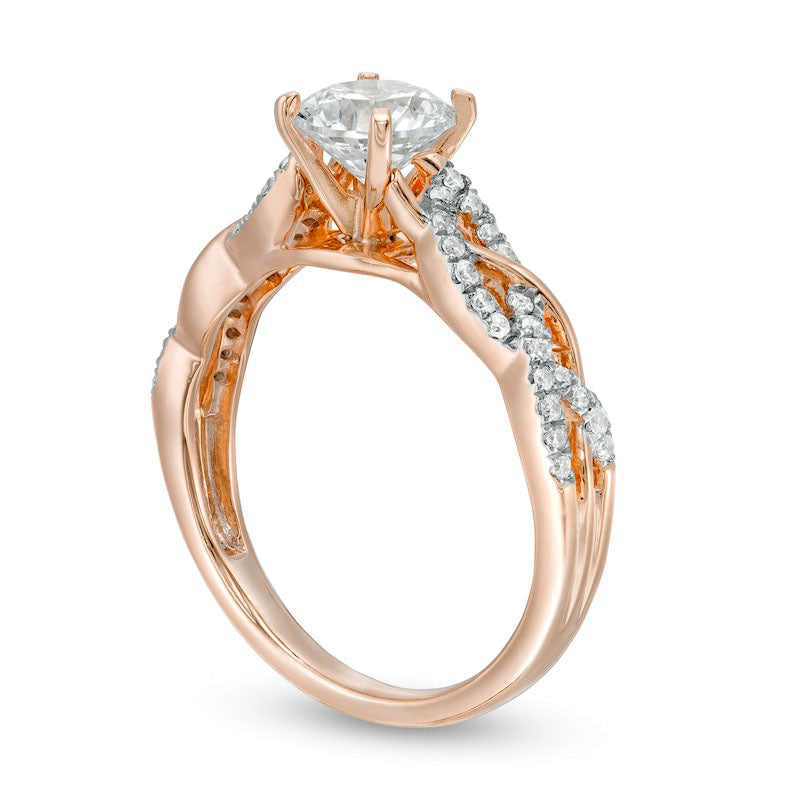 1.25 CT. T.W. Natural Diamond Twist Shank Engagement Ring in Solid 14K Rose Gold
