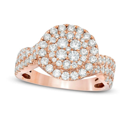 1.5 CT. T.W. Composite Natural Diamond Frame Multi-Row Engagement Ring in Solid 10K Rose Gold