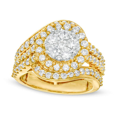 2.0 CT. T.W. Composite Natural Diamond Bypass Multi-Row Split Shank Engagement Ring in Solid 10K Yellow Gold