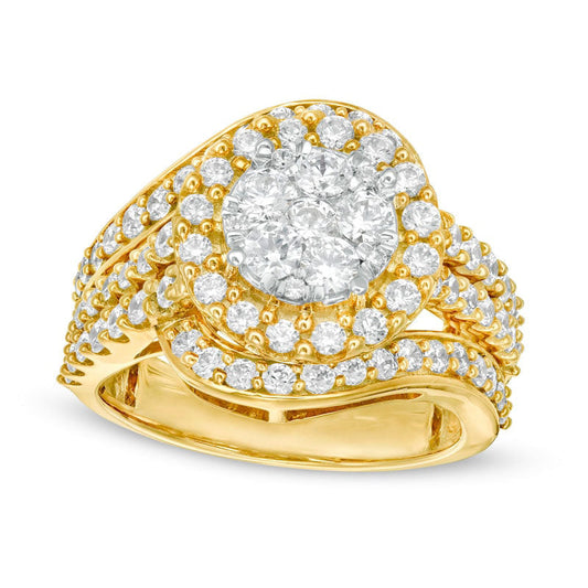 2.0 CT. T.W. Composite Natural Diamond Bypass Multi-Row Split Shank Engagement Ring in Solid 10K Yellow Gold