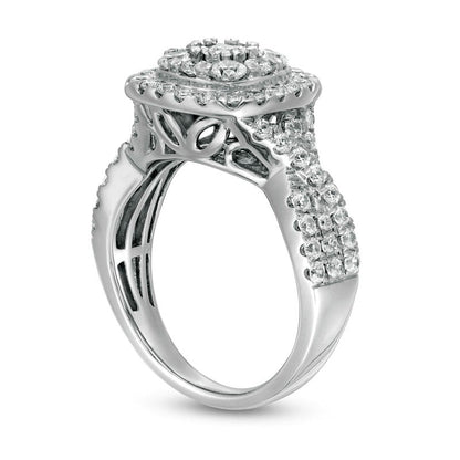 1.63 CT. T.W. Natural Diamond Double Cushion Frame Twist Shank Engagement Ring in Solid 10K White Gold