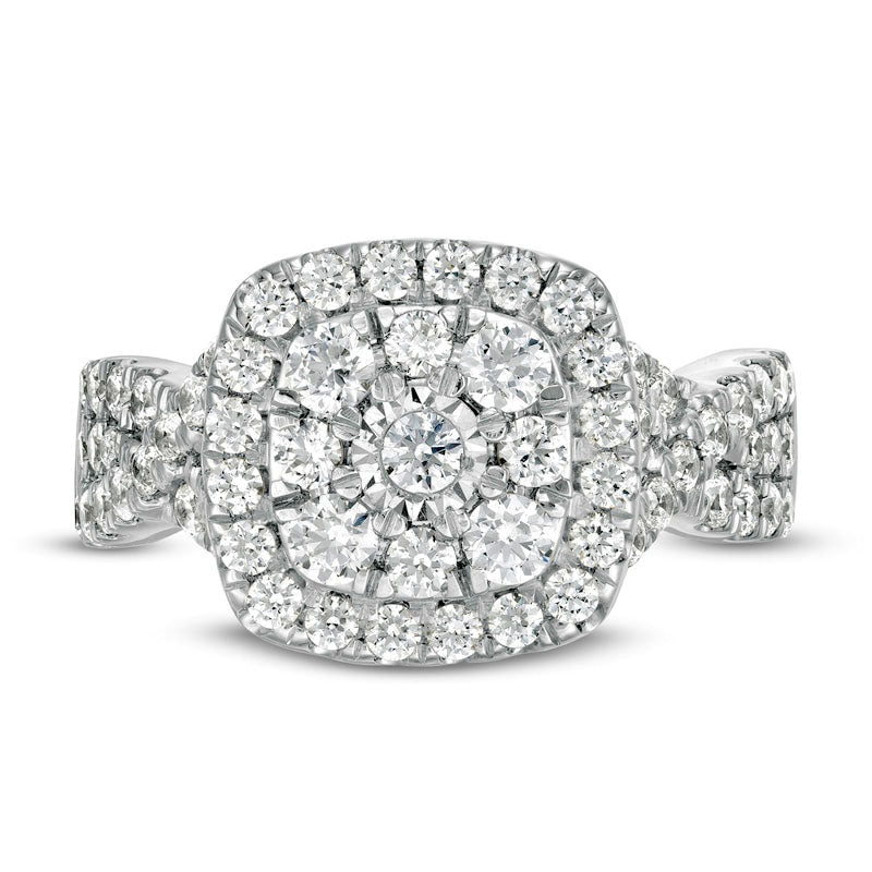 1.63 CT. T.W. Natural Diamond Double Cushion Frame Twist Shank Engagement Ring in Solid 10K White Gold