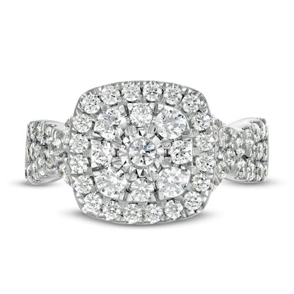 1.63 CT. T.W. Natural Diamond Double Cushion Frame Twist Shank Engagement Ring in Solid 10K White Gold