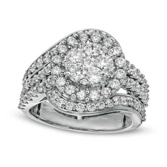 2.0 CT. T.W. Composite Natural Diamond Bypass Multi-Row Split Shank Engagement Ring in Solid 10K White Gold