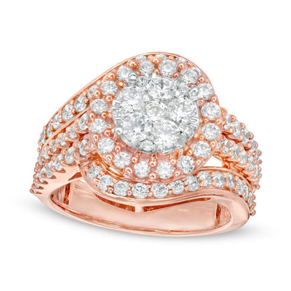 2.0 CT. T.W. Composite Natural Diamond Bypass Multi-Row Split Shank Engagement Ring in Solid 10K Rose Gold