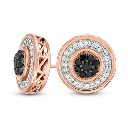 0.5 CT. T.W. Enhanced Black Composite and White Diamond Frame Stud Earrings in 10K Rose Gold