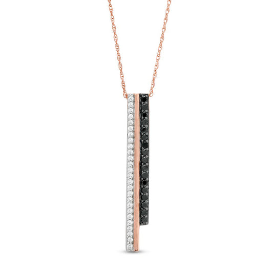 0.33 CT. T.W. Enhanced Black and White Natural Diamond Double Vertical Bar Pendant in 10K Rose Gold