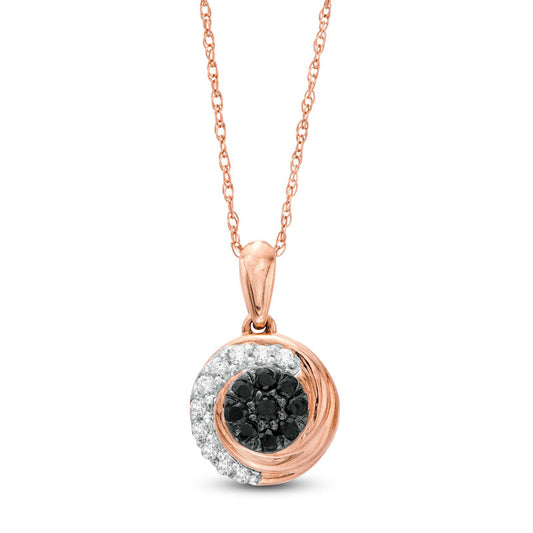 0.25 CT. T.W. Enhanced Black and White Natural Diamond Swirl Pendant in 10K Rose Gold