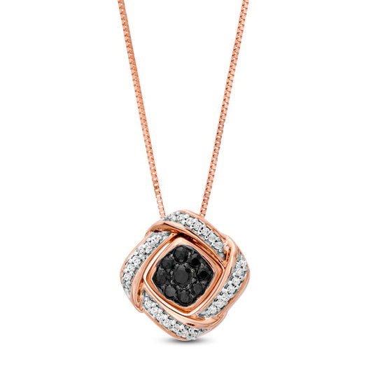 0.25 CT. T.W. Enhanced Black Composite and White Natural Diamond Tilted Cushion Frame Two Piece Pendant in 10K Rose Gold