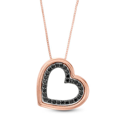 0.2 CT. T.W. Enhanced Black Natural Diamond Tilted Heart Outline Pendant in 10K Rose Gold