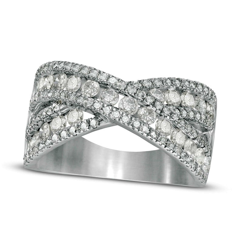 1.5 CT. T.W. Natural Diamond Multi-Row Crossover Band in Solid 10K White Gold