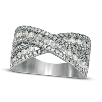 1.5 CT. T.W. Natural Diamond Multi-Row Crossover Band in Solid 10K White Gold