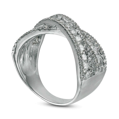 1.5 CT. T.W. Natural Diamond Multi-Row Crossover Band in Solid 10K White Gold