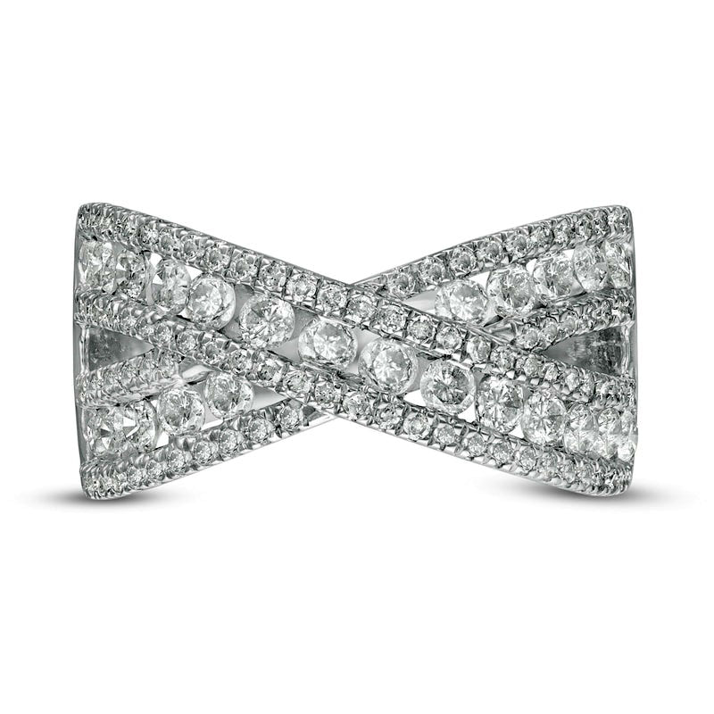 1.5 CT. T.W. Natural Diamond Multi-Row Crossover Band in Solid 10K White Gold