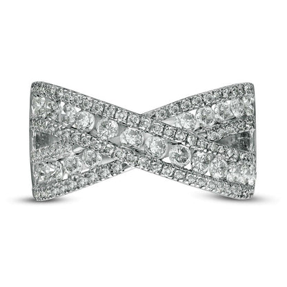 1.5 CT. T.W. Natural Diamond Multi-Row Crossover Band in Solid 10K White Gold