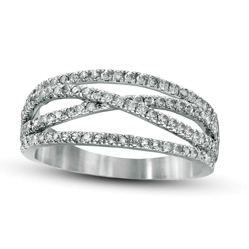 0.50 CT. T.W. Natural Diamond Multi-Row Crossover Band in Solid 10K White Gold