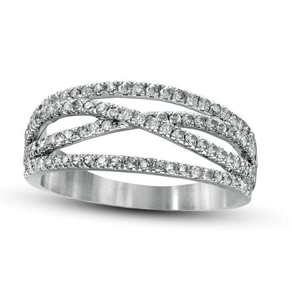 0.50 CT. T.W. Natural Diamond Multi-Row Crossover Band in Solid 10K White Gold
