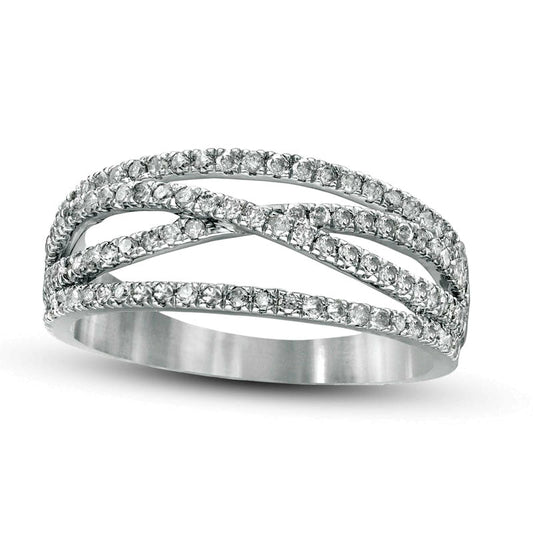 0.50 CT. T.W. Natural Diamond Multi-Row Crossover Band in Solid 10K White Gold