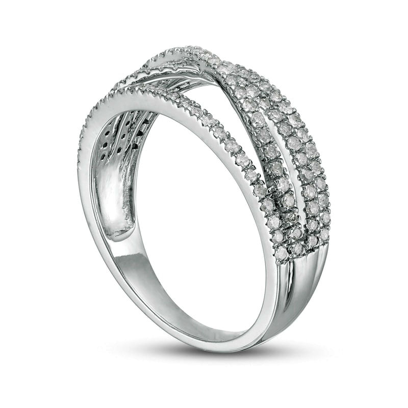 0.50 CT. T.W. Natural Diamond Multi-Row Crossover Band in Solid 10K White Gold