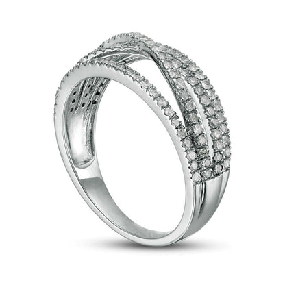 0.50 CT. T.W. Natural Diamond Multi-Row Crossover Band in Solid 10K White Gold