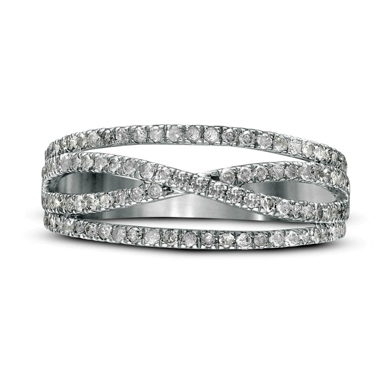 0.50 CT. T.W. Natural Diamond Multi-Row Crossover Band in Solid 10K White Gold