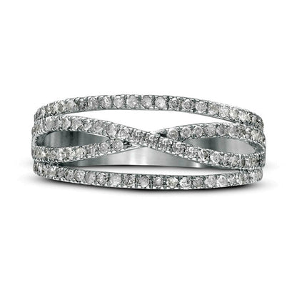 0.50 CT. T.W. Natural Diamond Multi-Row Crossover Band in Solid 10K White Gold
